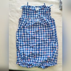 Carter's Blue White Plaid Floral Romper Size 18 Months with Snap Closure